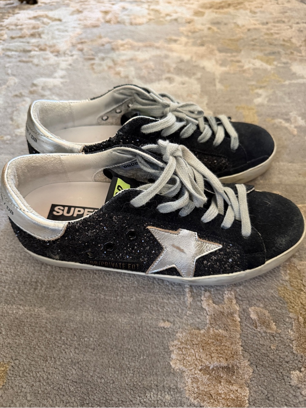 Golden Goose Black Suede Sneakers with Silver Star and Gray Laces - Picture 6 of 8